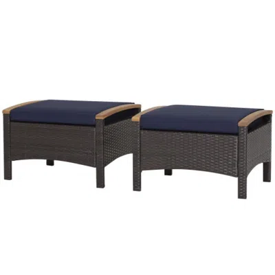 Hivvago Set Of 2 Fade-resistant Wicker Patio Ottoman-red