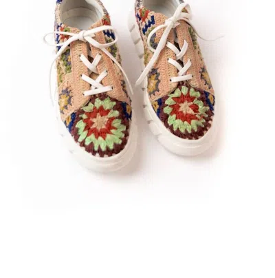 Free People Women's Catch Me If You Can Crocheted Sneaker In Peach Puff In Pink