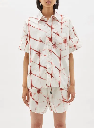 Bassike Printed Boxy Short Sleeve Shirt In Redwood-print In Multi