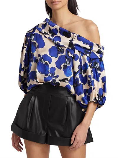 Tanya Taylor Georgia Asymmetric Puff-sleeve Top In Beige