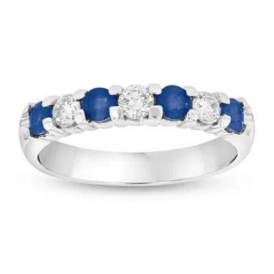 Diana M Jewels 14k Gold Ring 0.78ct Tw Round Diamonds And Sapphires Prong Set Band In White