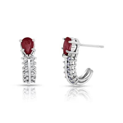 Diana M Jewels 0.30ctw Diamonds And Ruby Earrings In 14k White Gold In White