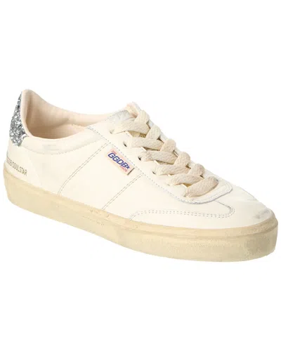Golden Goose Soul Star Distressed Glittered Sneakers In White