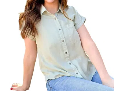 Be Cool Classic Everyday Button Up Top In Sage In Multi