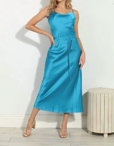 Veronica M Satin Midi Dress In Blue Satin In Multi