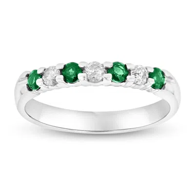 Diana M Jewels 14k Gold Ring 0.54ct Tw Round Diamonds And Emeralds Prong Set Band In White