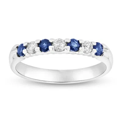 Diana M Jewels 14k Gold Ring 0.54ct Tw Round Diamonds And Sapphires Prong Set Band In White