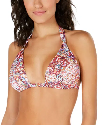Polo Ralph Lauren Mystic Paisley Molded Tri Bikini Top In Plum In Pink
