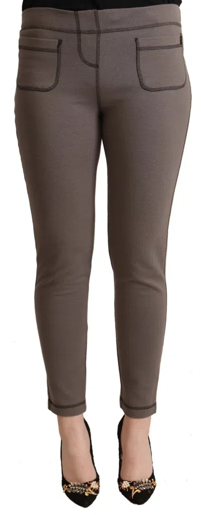 John Galliano Gray Cotton Mid Waist Stretch Leggings Cropped Pants In Grey