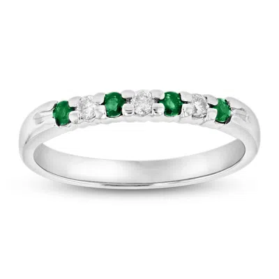 Diana M Jewels 14k Gold Ring 0.27ct Tw Round Diamonds And Emeralds Prong Set Band In White