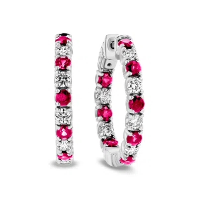 Diana M Jewels 3.58ctw Diamond And Ruby Hoop In 14k White Gold In White