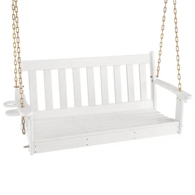 Hivvago 54 Inch Hdpe Patio Porch Swing With Cup Holder-white