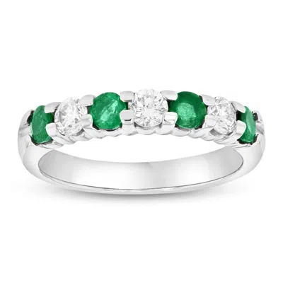 Diana M Jewels 14k Gold Ring 1.00ct Tw Round Diamonds And Emeralds Prong Set Band In White