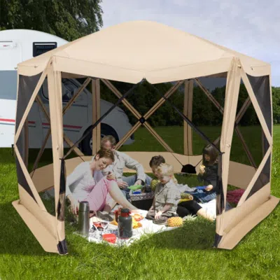 Hivvago 11.5 X 11.5 Ft Pop-up Screen House Tent With Portable Carrying Bag-coffee
