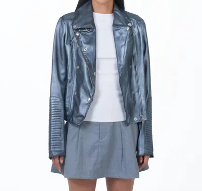 Jkt Nyc Harley Metallic Leather Jacket In Grey In Multi