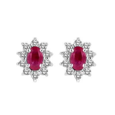 Diana M Jewels 0.70cttw Diamond And Natural Heated Ruby Earring In 14k Gold In White
