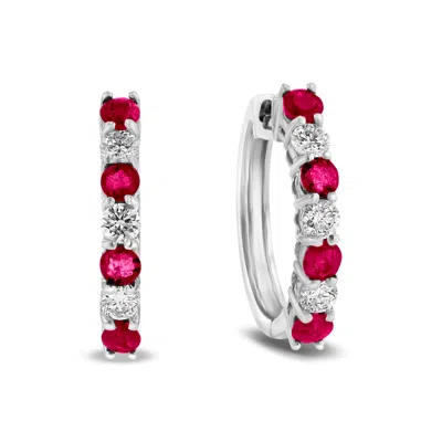 Diana M Jewels 1.15ctw Diamond And Ruby Hoop Earrings In 14k White Gold In White