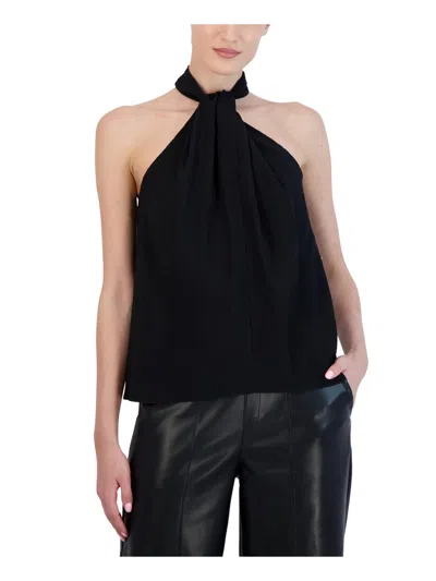 Bcbgmaxazria Twist Neck Sleeveless Halter Knit Top In Black