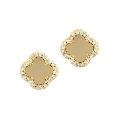 Adornia 14k Gold Plated Crystal Halo Matte Center Clover Earrings In Silver