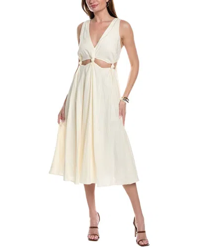 Shop Farm Rio Cutout Waist Linen-blend Mini Dress In Beige