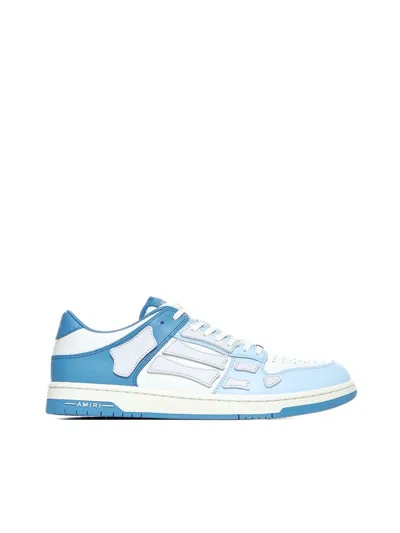 Shop Amiri 'skel Top Low' Light Blue And Blue Bi-color Sneakers With Skeleton Patch In Leather Man