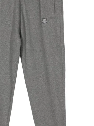 Shop Maison Kitsuné Grey Cotton Pants In Medium Grey Melange