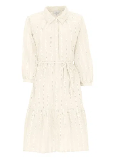 Woolrich Tiered Skirt Cotton Shirt Dress With Puff Sleeves In White