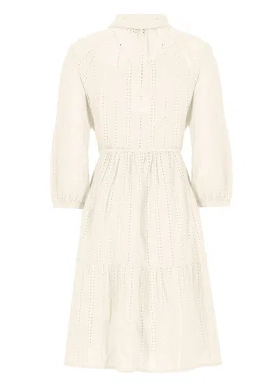 Woolrich Tiered Skirt Cotton Shirt Dress With Puff Sleeves In White