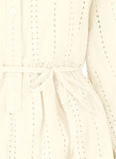 Woolrich Tiered Skirt Cotton Shirt Dress With Puff Sleeves In White
