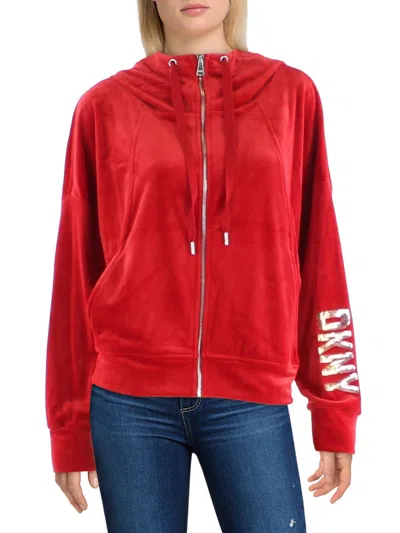 Dkny Womens Velour Sequined Zip Hoodie In Multi