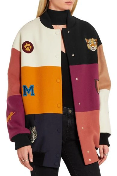 Shop Stella Mccartney Embroidered Patchwork Wool-blend Bomber Jacket