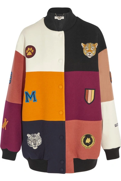 Shop Stella Mccartney Embroidered Patchwork Wool-blend Bomber Jacket