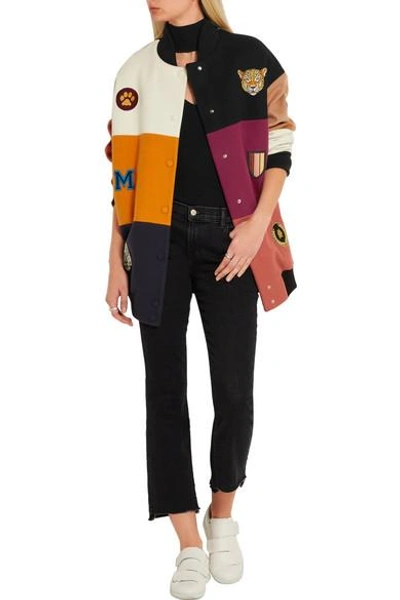 Shop Stella Mccartney Embroidered Patchwork Wool-blend Bomber Jacket