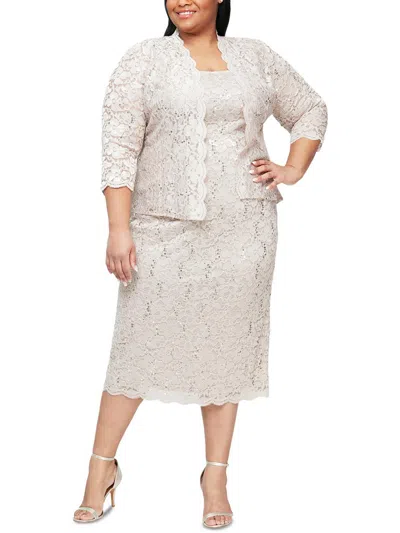 Slny Plus Fashions Womens Lace Midi Evening Dress In White