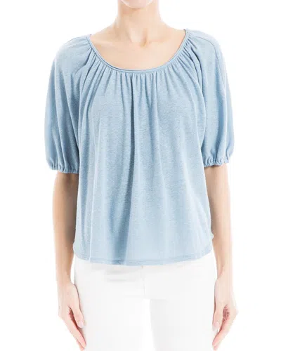 Max Studio Bubble Sleeve Linen-blend Top In Grey