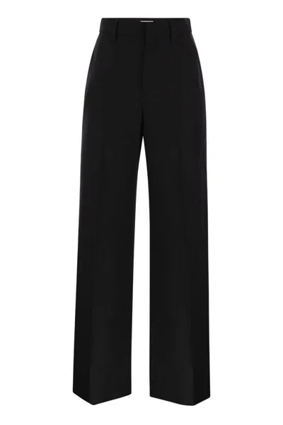 Shop Brunello Cucinelli Wide High-waisted Wool And Cashmere Trousers With Necklace In Black