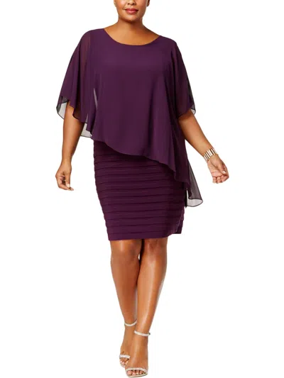 Betsy & Adam Plus Size Chiffon Capelet Sheath Dress In Purple
