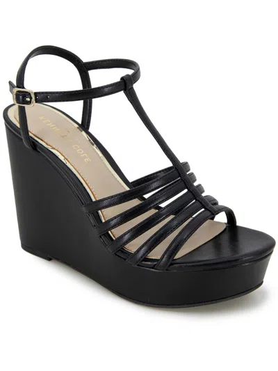 Kenneth Cole New York Celia Womens Faux Leather Wedge Sandals In Black