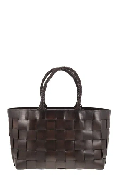 Shop Dragon Diffusion Japan Tote - Woven Leather Bag In Dark Brown