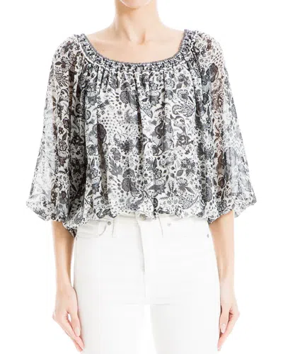 Max Studio Smock Neck Bubble Hem Blouse In White