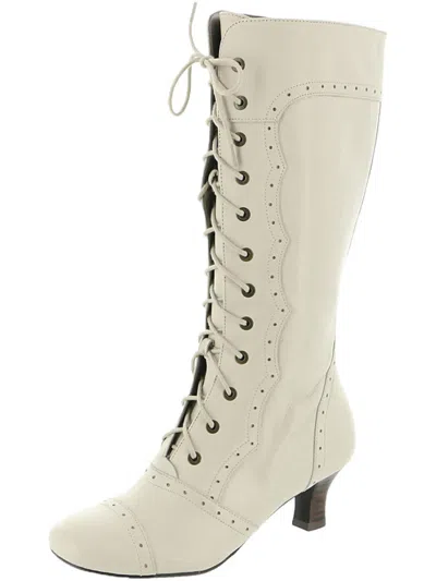 Array Vintage Womens Perforated Lace-up Knee-high Boots In Beige