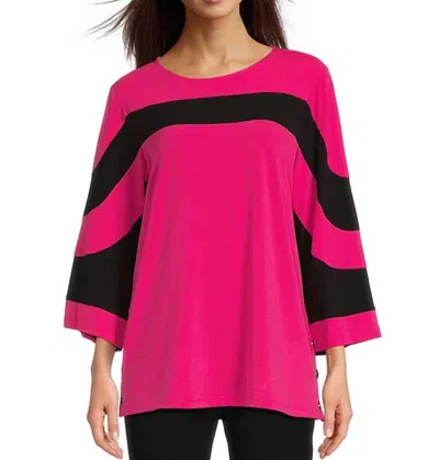 Multiples Women's 3/4 Sleeve Scoop Neck Color Block Top In Bright Fuchsia In Multi