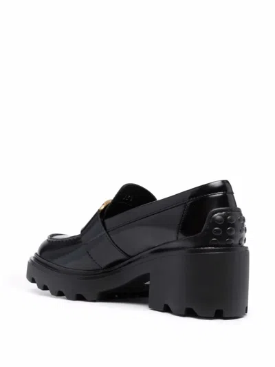 Tod's Shiny Leather Logo Buckle Chunky Loafers In Black