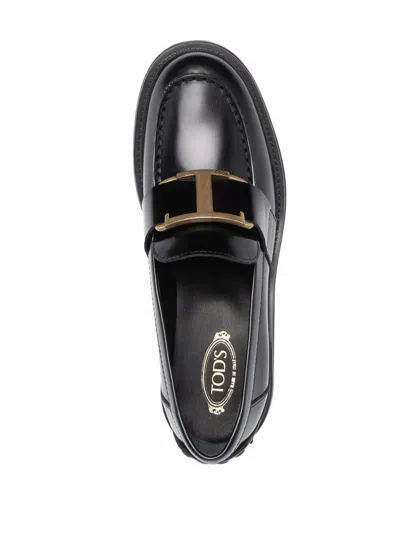 Tod's Shiny Leather Logo Buckle Chunky Loafers In Black