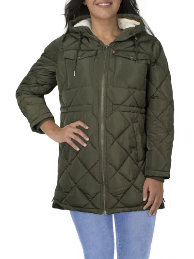 Levi's Plus Womens Shearling Puffer Parka Coat In Green