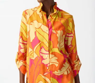 Joseph Ribkoff Linen Blend Floral Print Blouse In Yellow In Yellow