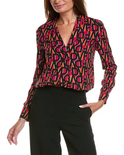 Diane Von Furstenberg Monogram-print Long-sleeve Blouse In Black