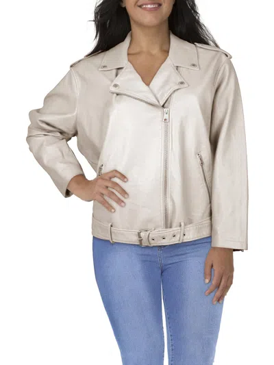 Shop Levi Strauss & Co Plus Womens Faux Leather Belted Motorcycle Jacket In White