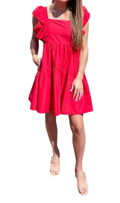 Entro Square Neck Babydoll Dress In Red In Red
