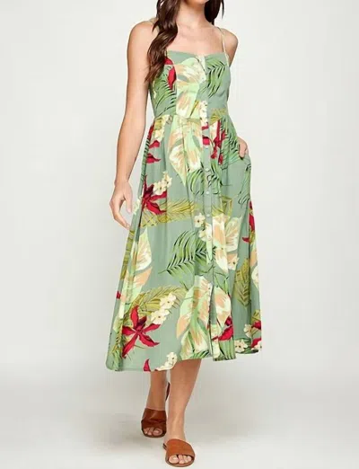 Ellison Maxi Dress Button Up In Green In Multi